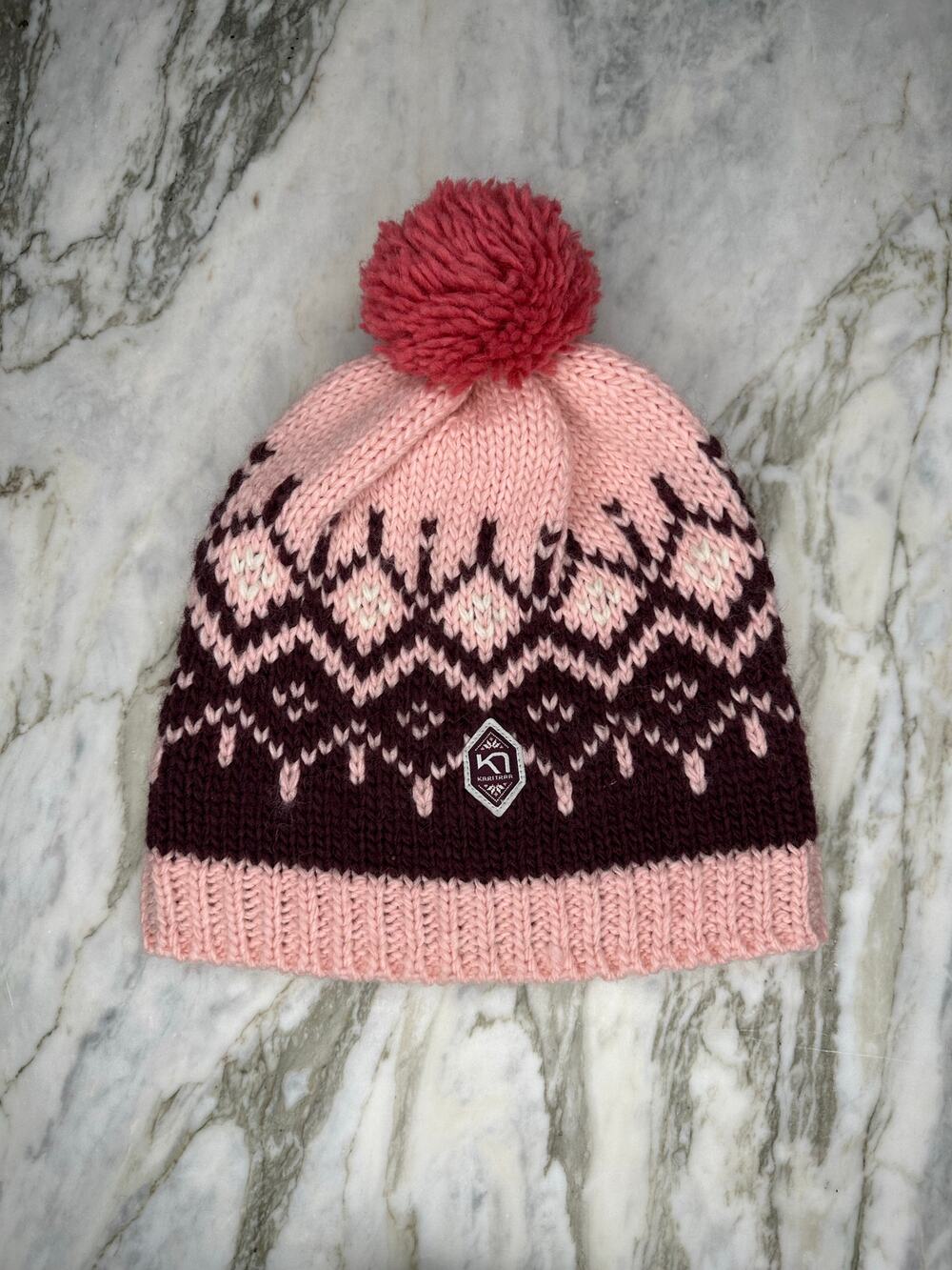 KARI TRAA Fair Isle Wool Blend Knit Fleece Lined Winter Snow Beanie Hat OS